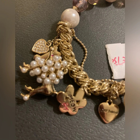 BETSEY JOHNSON Multi-Charm Dog Lover’s Poodle Pawprint Bone Stretch Bracelet NWT - Picture 5 of 8